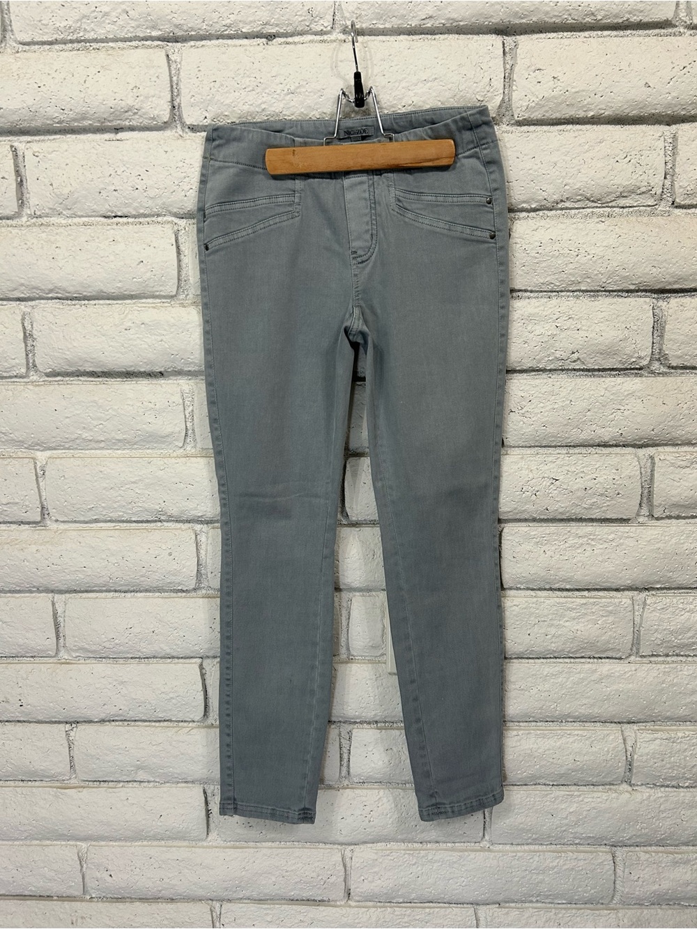 NIC+ZOE Sage Gray Green Pull On Skinny Jeans Stretch Jeggings Size 2